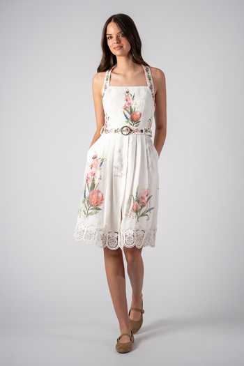 RANNA GILL Pineleaf Queen Anne Lace Print Halter Dress 