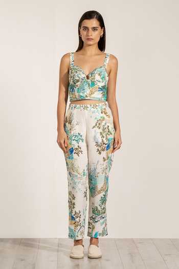 RANNA GILL Glim Rara Teal Globe Print Pant 