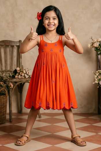 Byb Premium Orange Embroidered Dress 