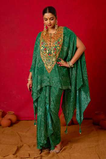 Nitara Dhanraj Label Embroidered Kaftan & Draped Skirt Set 
