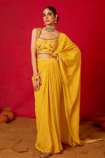 Nitara Dhanraj Label Pre-Draped Saree With Embroidered Blouse 