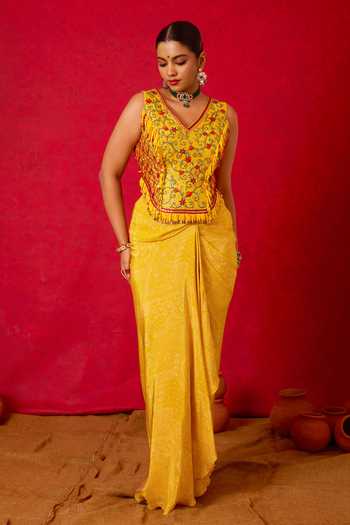Nitara Dhanraj Label Floral Embroidered Top & Skirt Set 
