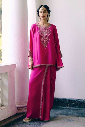 Pink City by Sarika Embroidered Kurta & Skirt Set 