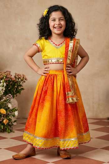 Byb Premium Embellished Yellow Top & Orange Skirt Set 