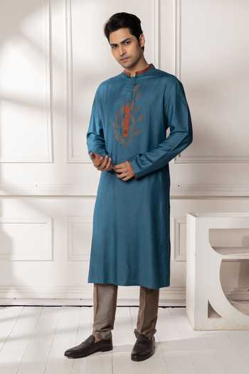 Poonam Kasera Blue Embroidered Kurta Set