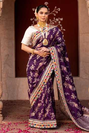 Zal From Benaras Handloom Saree With Unstitched Blouse Fabric 