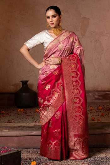 Zal From Benaras Banarasi Handloom Saree With Unstitched Blouse Fabric 