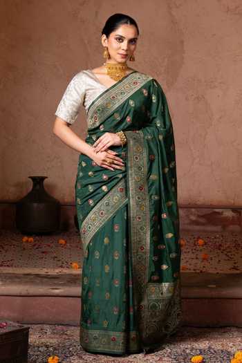 Zal From Benaras Banarasi Handloom Saree With Unstitched Blouse Fabric 