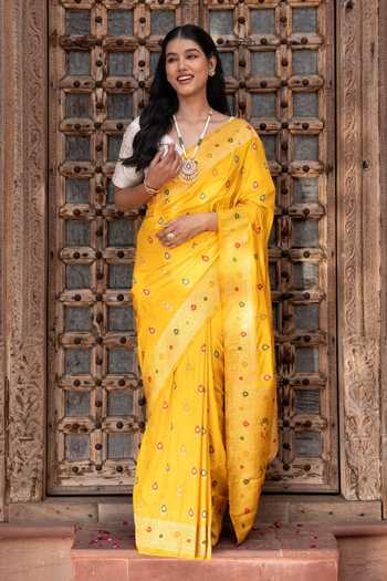 Zal From Benaras Banarasi Handloom Saree With Unstitched Blouse Fabric 