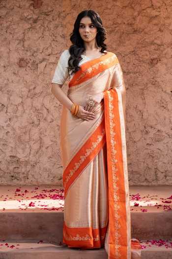 Zal From Benaras Banarasi Handloom Saree With Unstitched Blouse Fabric 