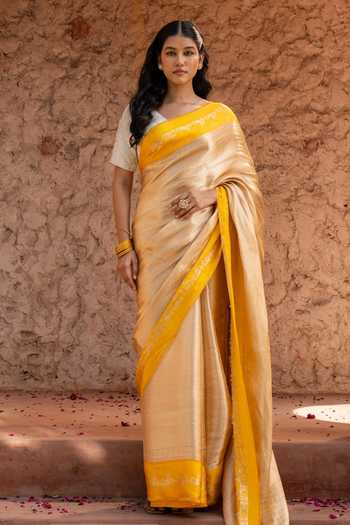 Zal From Benaras Handloom Saree With Unstitched Blouse Fabric 