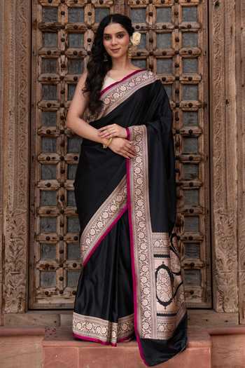 Zal From Benaras Handloom Saree With Unstitched Blouse Fabric 