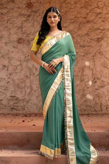 Zal From Benaras Gota Border Saree With Unstitched Blouse Fabric 