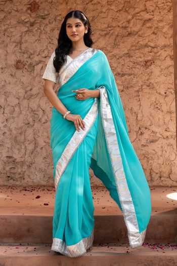 Zal From Benaras Gota Border Saree With Unstitched Blouse Fabric 