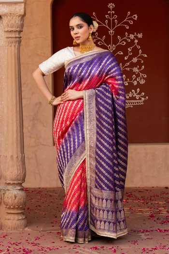 Zal From Benaras Handloom Saree With Unstitched Blouse Fabric 