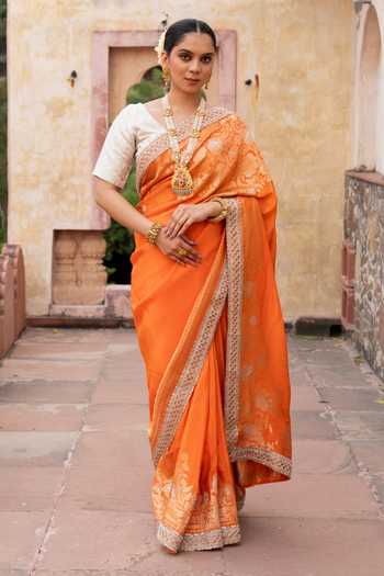 Zal From Benaras Handloom Saree With Unstitched Blouse Fabric 