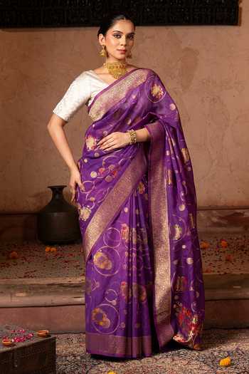Zal From Benaras Handloom Saree With Unstitched Blouse Fabric 