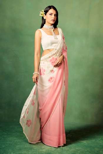 Meghstudio Pink Ombre Saree With Unstitched Blouse Piece 
