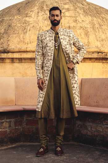 AMIT BEHKI Hand Embroidered Pashmina Sherwani Set 