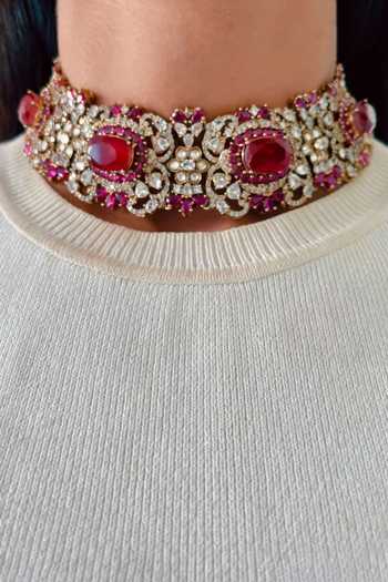 PRERTO Elina Moissanite Polki Kundan Choker Set 