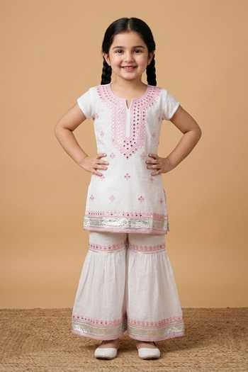 Byb Premium White Embroidered Top & Sharara Set 