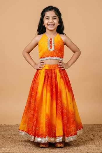 Byb Premium Designer Orange Embellished Top & Skirt Set 