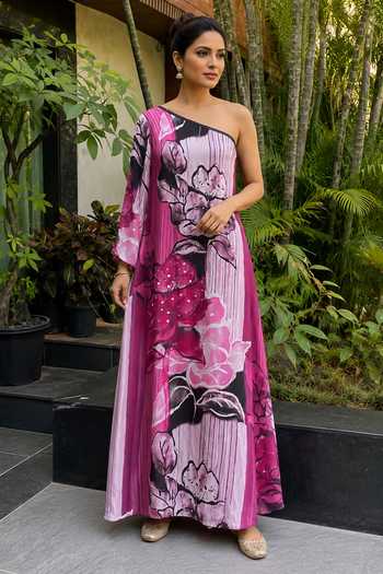 Ajiesh Oberoi Floral Print One Shoulder Maxi Dress