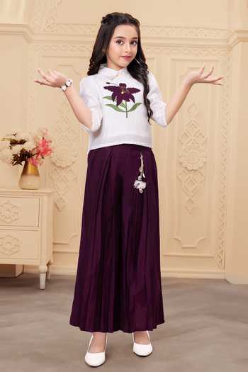 Mini Stitch Applique Work Top & Palazzo Set 