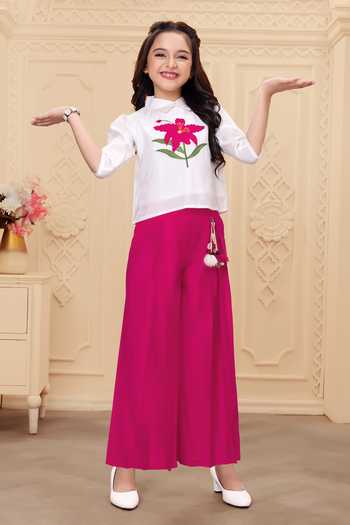 Mini Stitch Floral Embroidered Top & Palazzo Set 