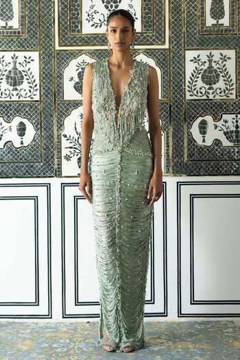 Moledro Issa Butterfly Embroidered Draped Dress 