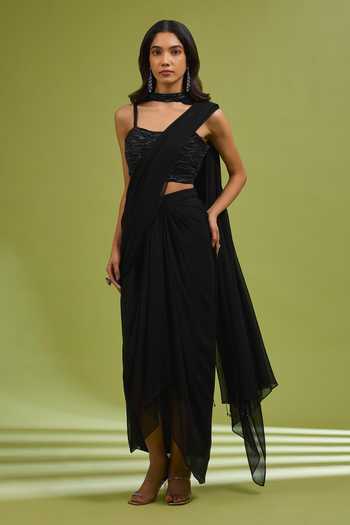 Ewoke Pre Draped Saree Set With Embellished Blouse 
