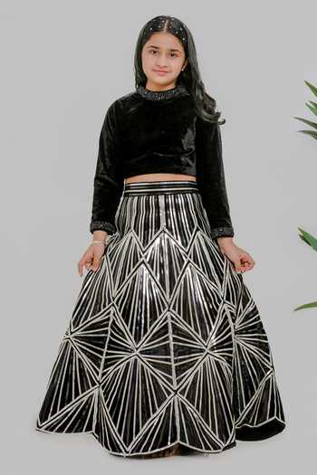 Lil Angels Metallic Chrome Embellished Lehenga With Top 