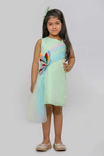 Lil Angels Butterfly Embroidered Draped Dress 