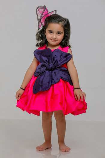 Lil Angels Pink Blue Petal Embroidered Dress 