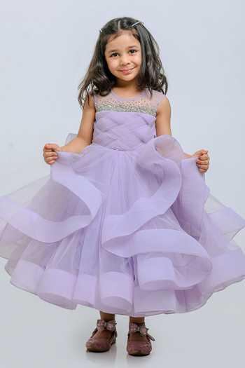 Lil Angels Stone Embellished Ruffle Gown 
