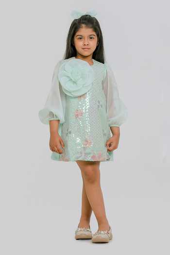 Lil Angels Sequins Flower Embroidered Dress 