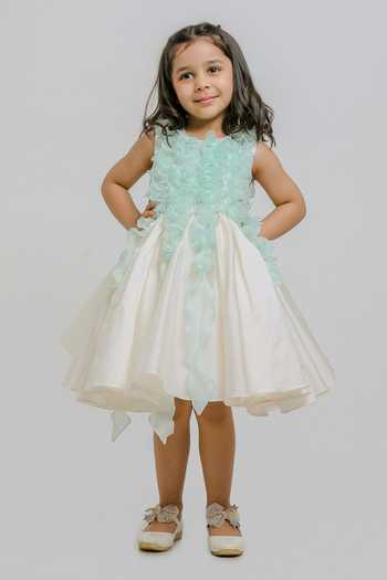 Lil Angels White & Blue Ruched Dress