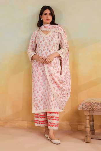 Anshu Wadhwa Printed Straight Kurta Set With Dupatta 