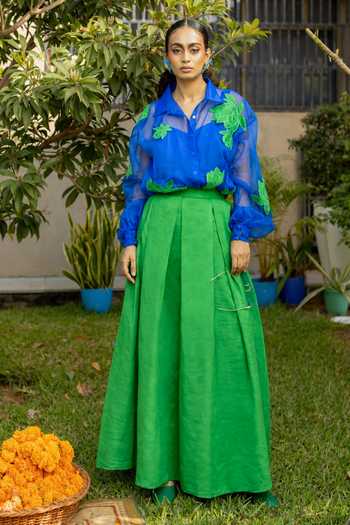 Chambray & Co. Amelia Patchwork Shirt & Pleated Skirt Set 
