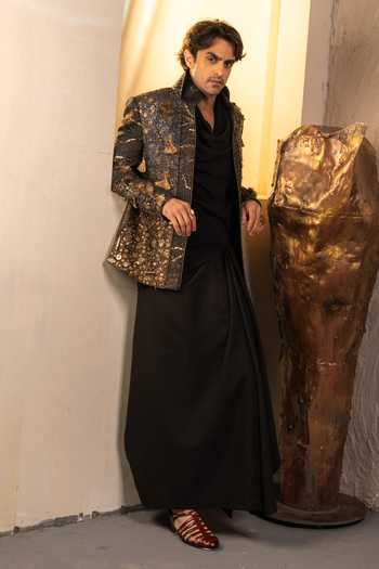 Jatin Malik The Midnight Aether Embroidered Jacket & Draped Skirt Set 