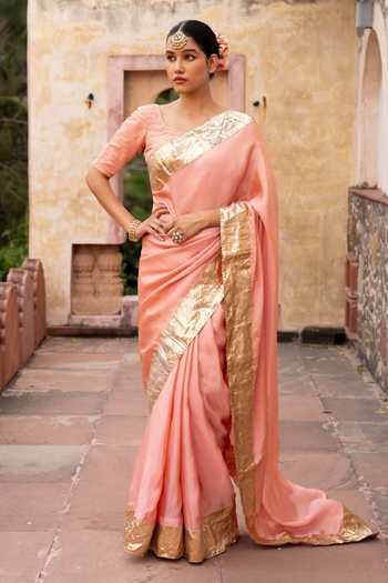 Zal From Benaras Gota Border Saree With Unstitched Blouse Fabric 