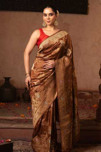 Zal From Benaras Handloom Saree With Unstitched Blouse Fabric 