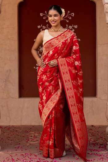 Zal From Benaras Handloom Saree With Unstitched Blouse Fabric 