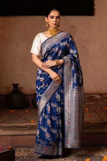 Zal From Benaras Handloom Saree With Unstitched Blouse Fabric 