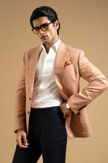 Gargee Designers Peach Houndstooth Linen Blazer 
