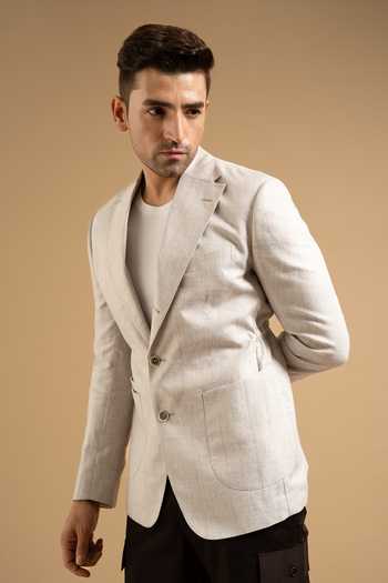 Gargee Designers Grey Plaid Linen Casual Blazer 