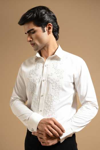 Gargee Designers White Textured Embroidered Panel Shirt 