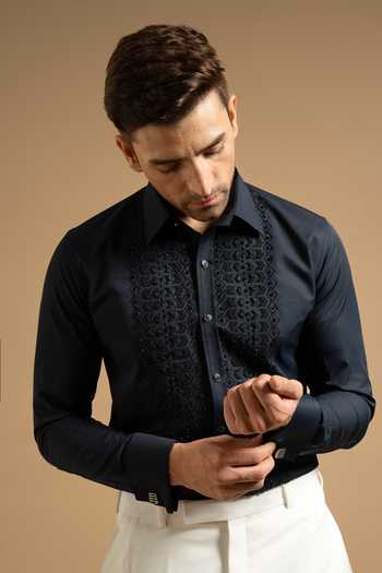 Gargee Designers Midnight Textured Embroidered Panel Shirt 