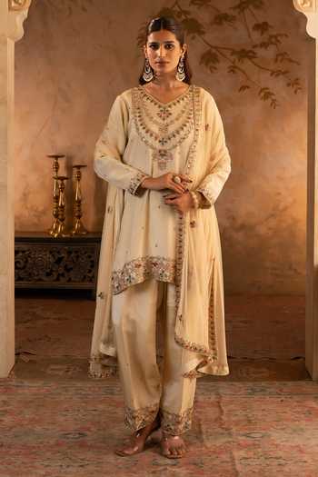 ANGAD SINGH Gold Tissue Embroidered Kurta Set 