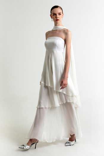 Raison D'Etre Atelier Aurora Asymmetric Hem Dress With Scarf 